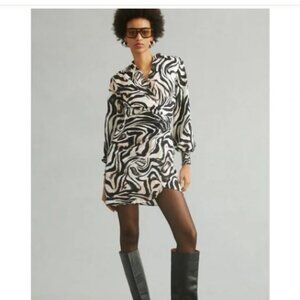 By Anthropologie Animal Printed Zebra Wrap Dress New Size 0 ANTHRO Black white